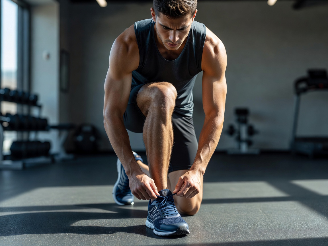 Athlete tying shoes consistently preparing for a workout