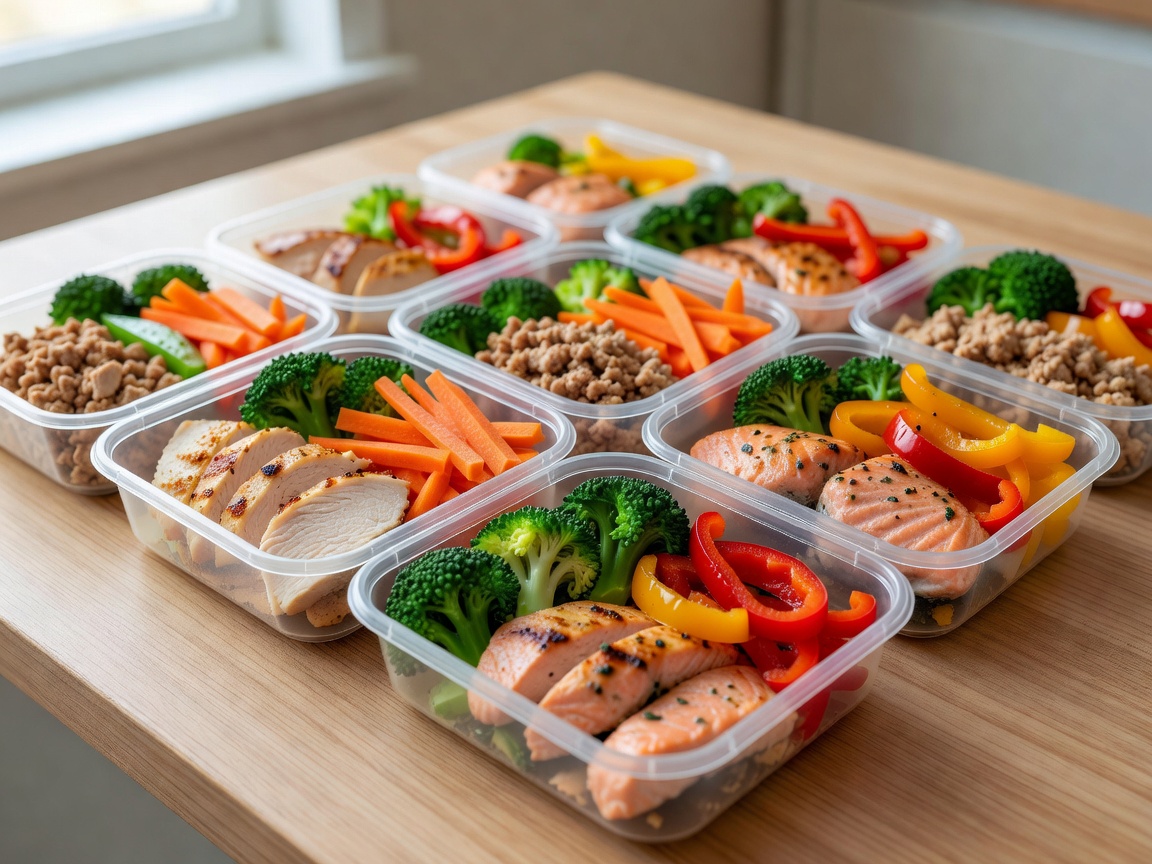 Meal prep containers with healthy protein and vegetables