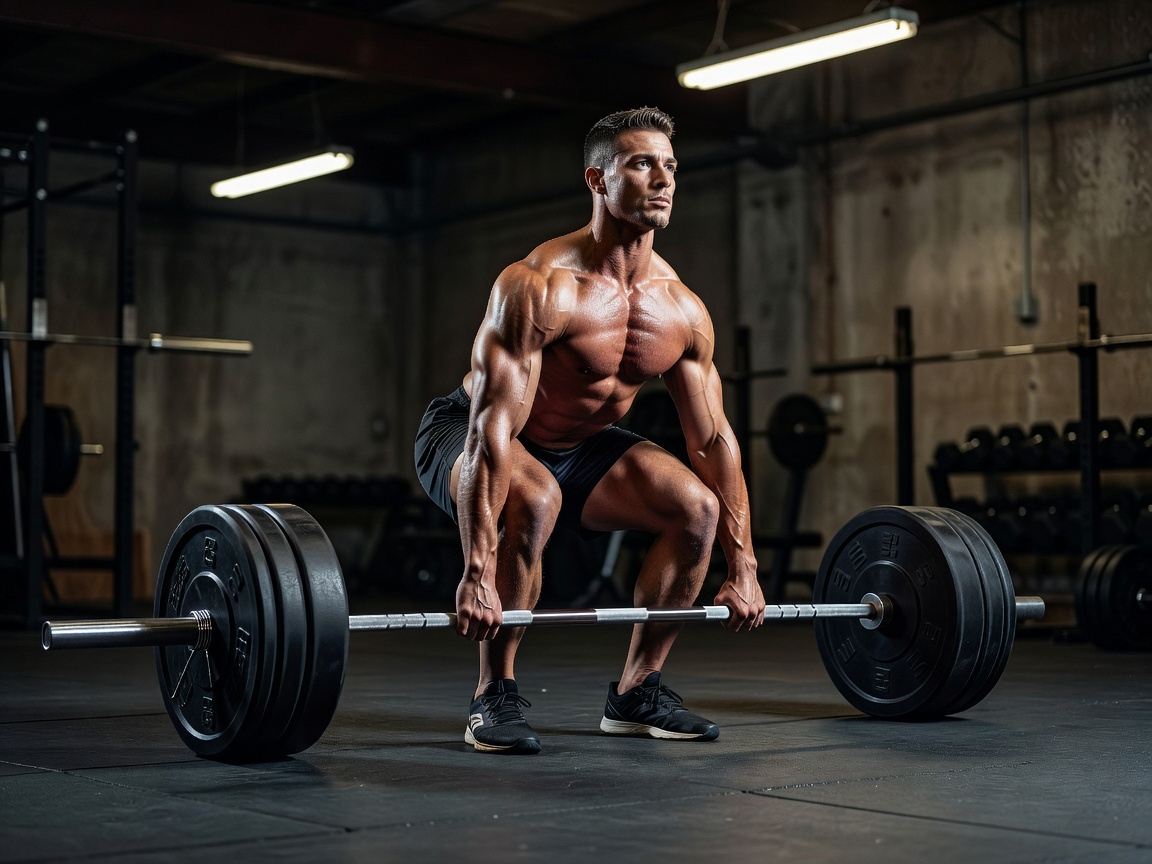 Weightlifter executing a perfect deadlift form with a neutral spine